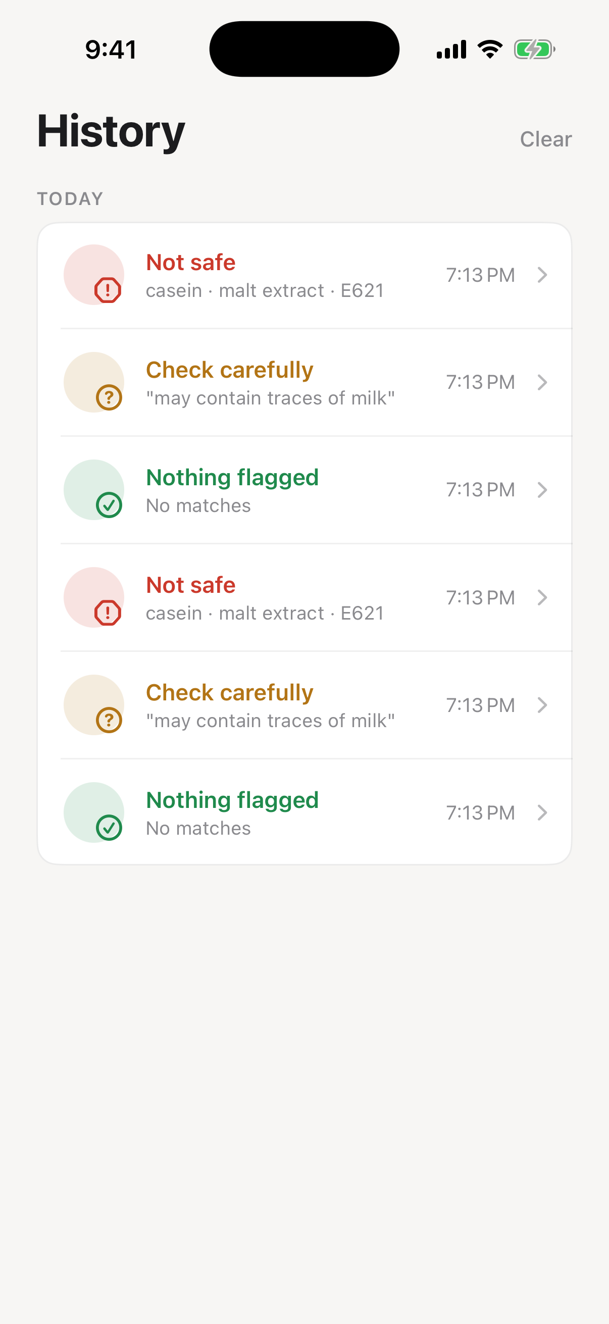 Every scan saved to review later